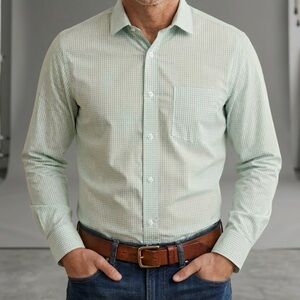 J. Crew Thompson Button Up Dress Shirt Men Large Green / White Gingham